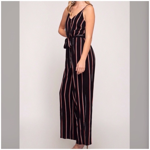 Striped Wide Leg Woven Cami Jumpsuit - Picture 2 of 4